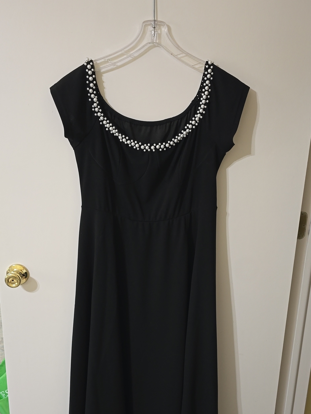 SHEIN Black Maxi Dress with Pearl-Trim Scoop Neck